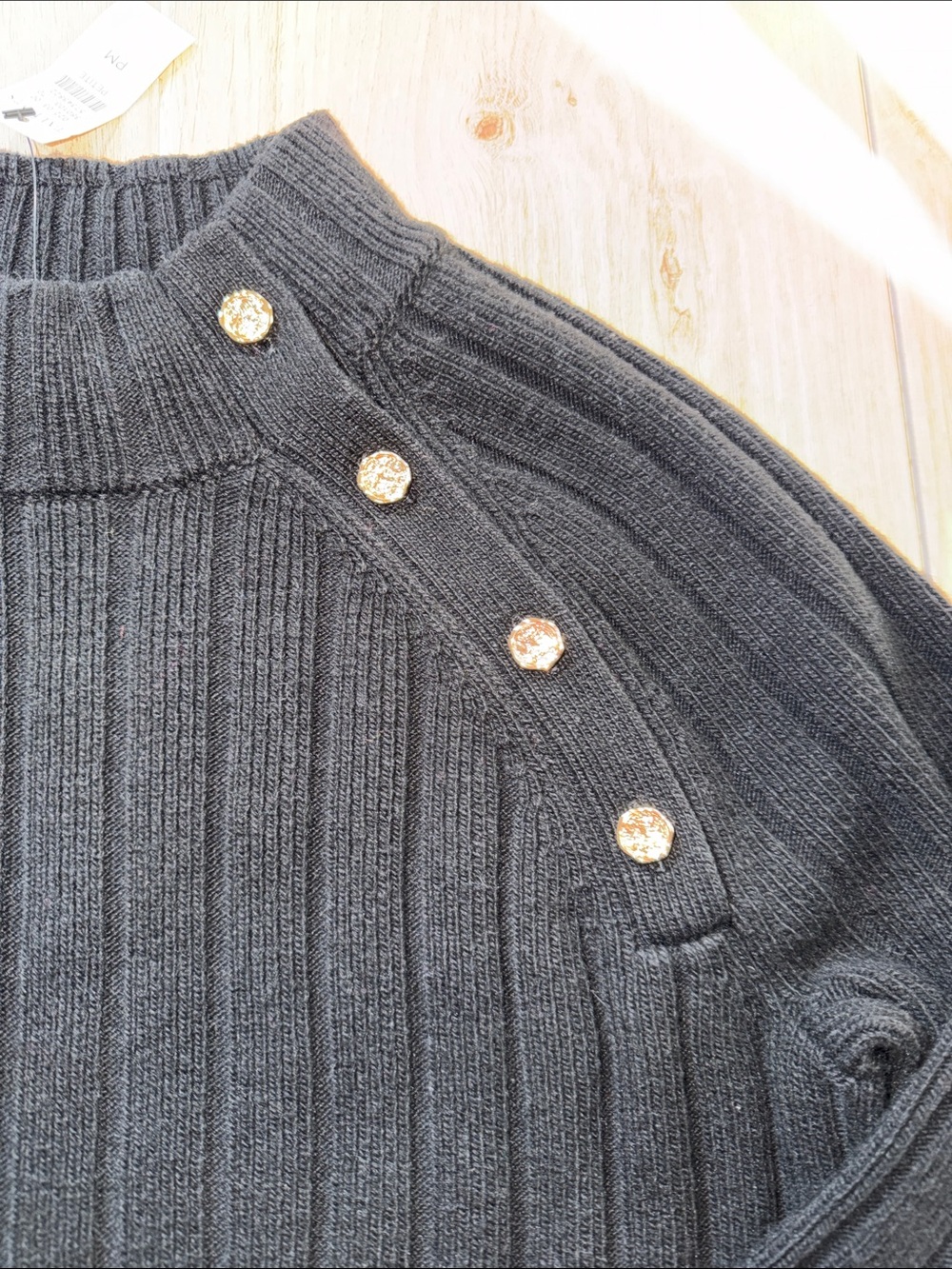 Talbots Black Ribbed Turtleneck Sweater with gold Shoulder Buttons size MP NWT - Picture 3 of 6